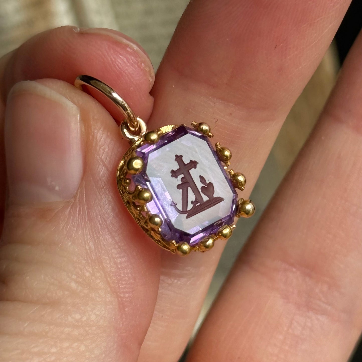 Antique Amethyst Intaglio Pendant in Gold