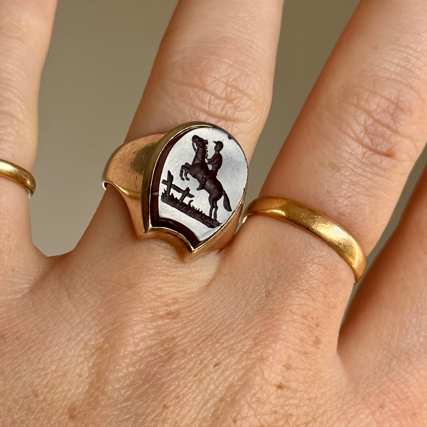 Antique Horseshoe Carnelian Signet Ring in 9 Carat Gold; Circa 1890