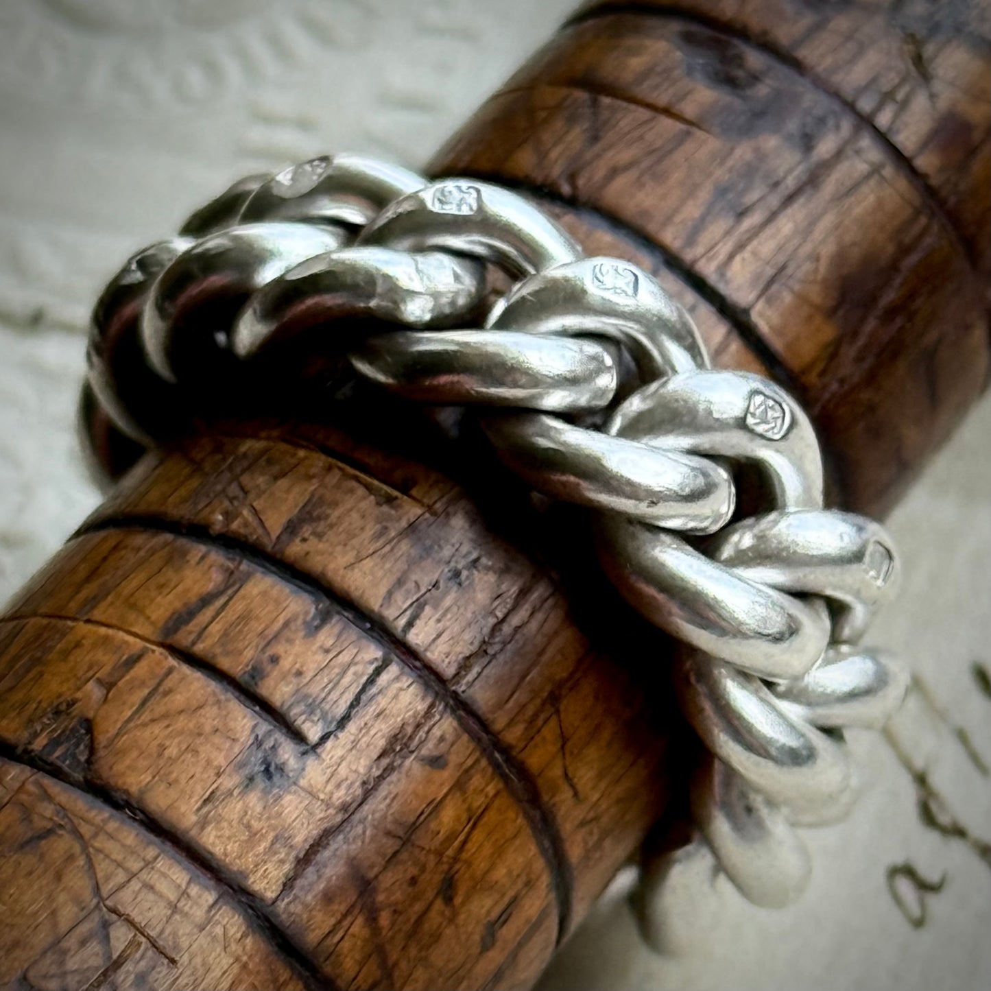 Antique Chunky Curb Chain Ring in Sterling Silver