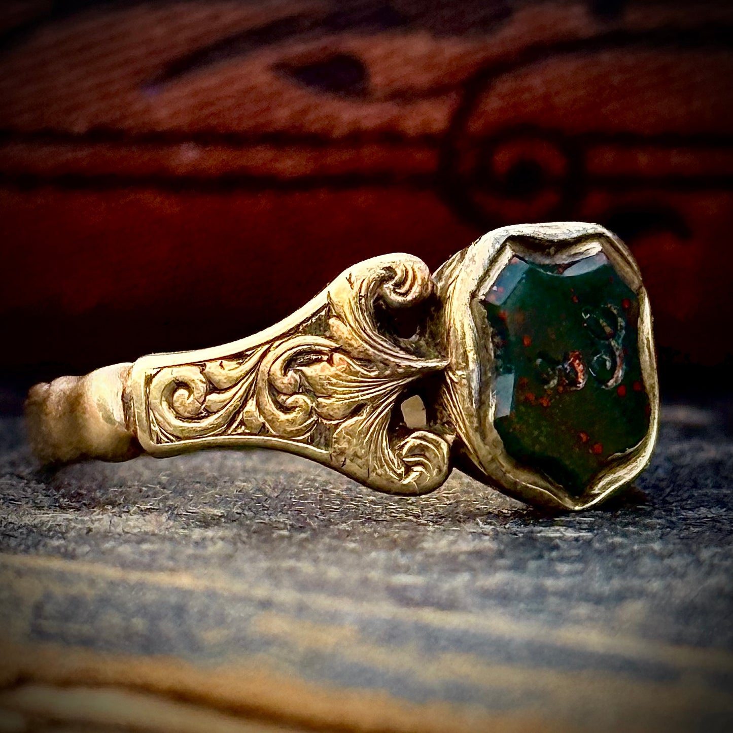 Antique Victorian 'Coo'  Bloodstone Intaglio Ring