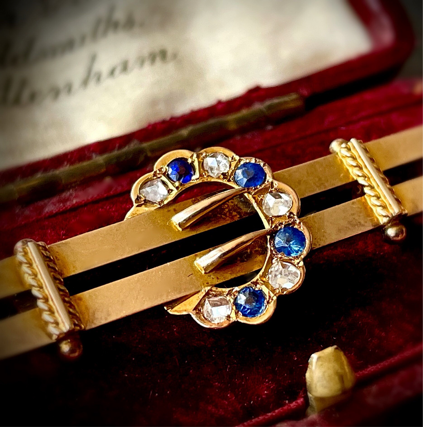 Antique Sapphire & Diamond Brooch in 9 Carat Gold; Circa 1901