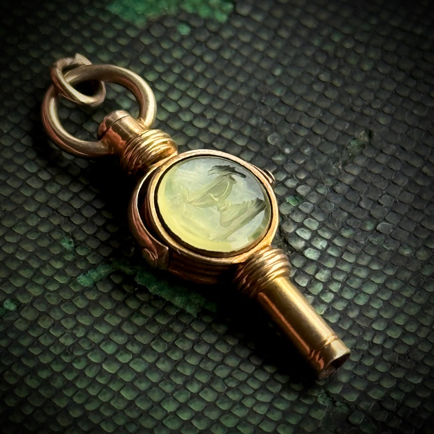 Antique Sentimental Swivel Intaglio Fob in 9 Carat Gold; Circa 1860