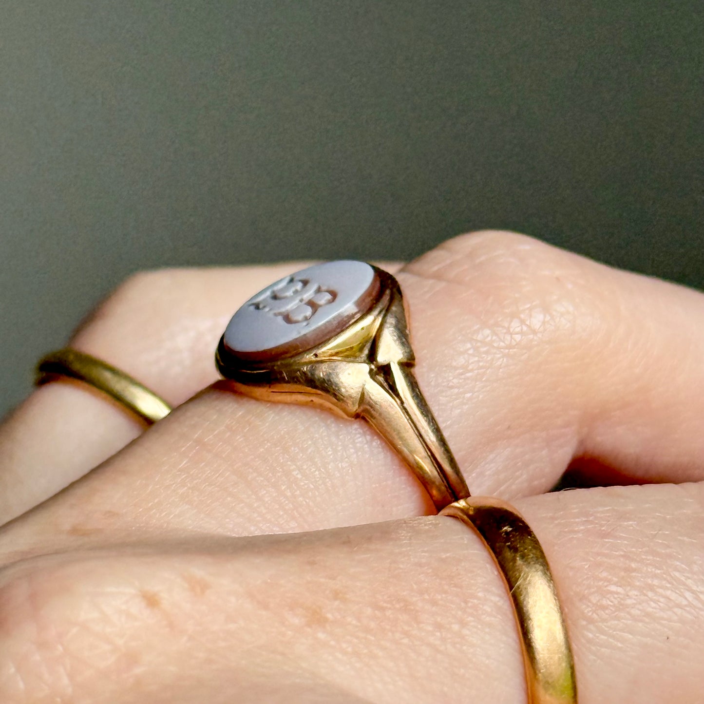 Antique Sardonyx 'P.B' intaglio Ring in 9 Carat Gold