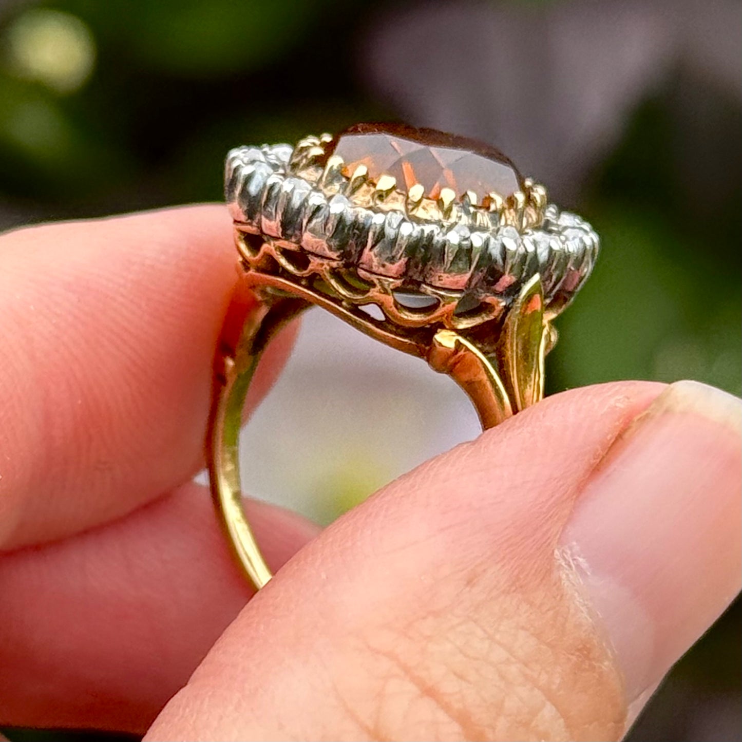 Antique Topaz & Diamond Cluster Ring in 18 Carat Gold