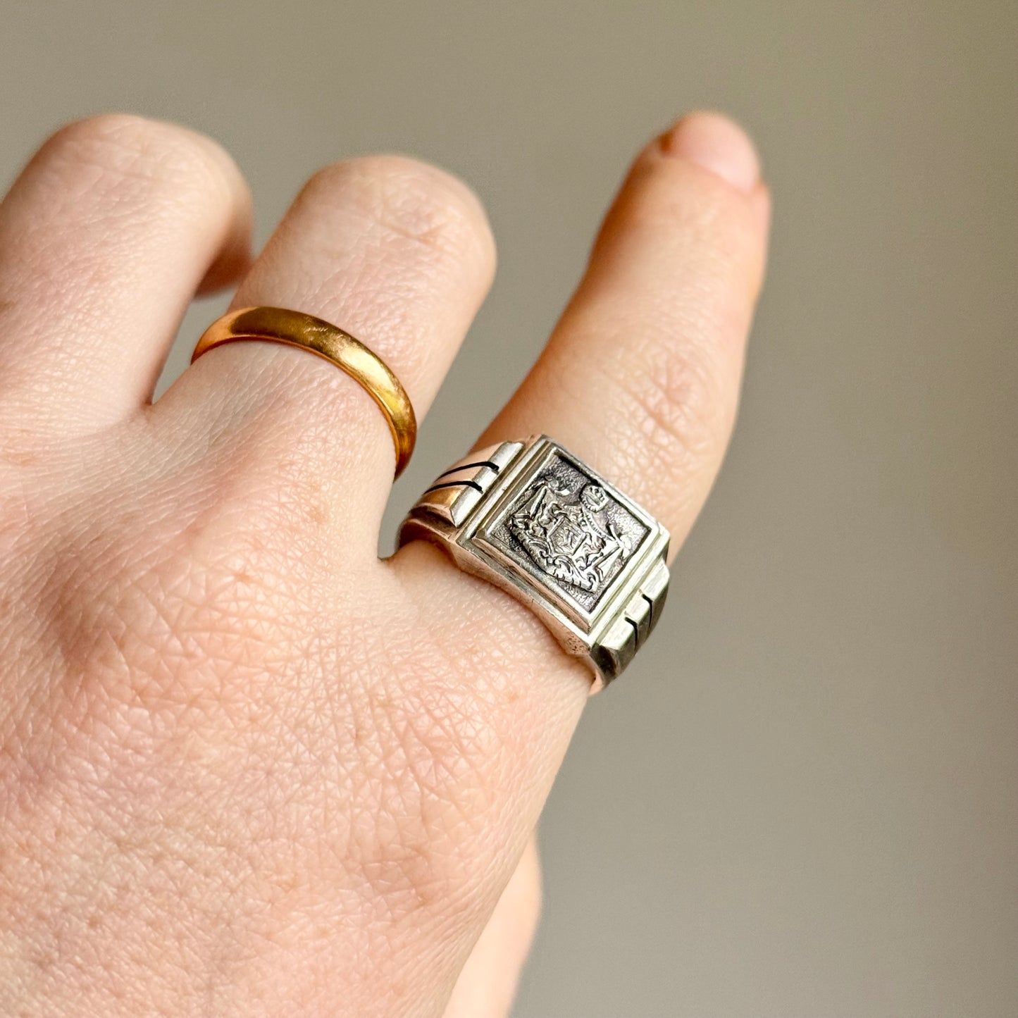 Antique Victorian Silver Heraldic Signet Ring