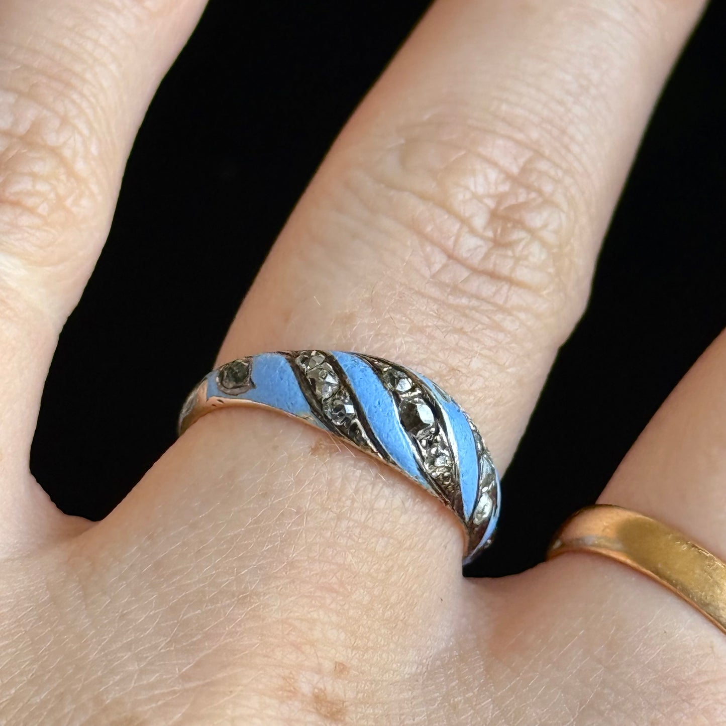 Antique Victorian Diamond & Blue Enamel Ring