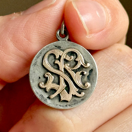 Antique Love Token 'SR' Coin with Gold; Circa 1900