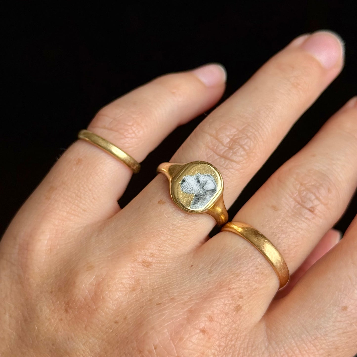 Enamel Terrier Signet Ring in 18 Carat Gold; circa 1929
