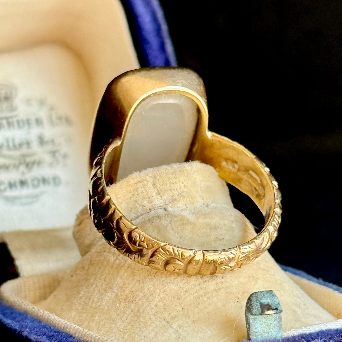 Monogrammed Chalcedony Ring in 9 Carat Gold