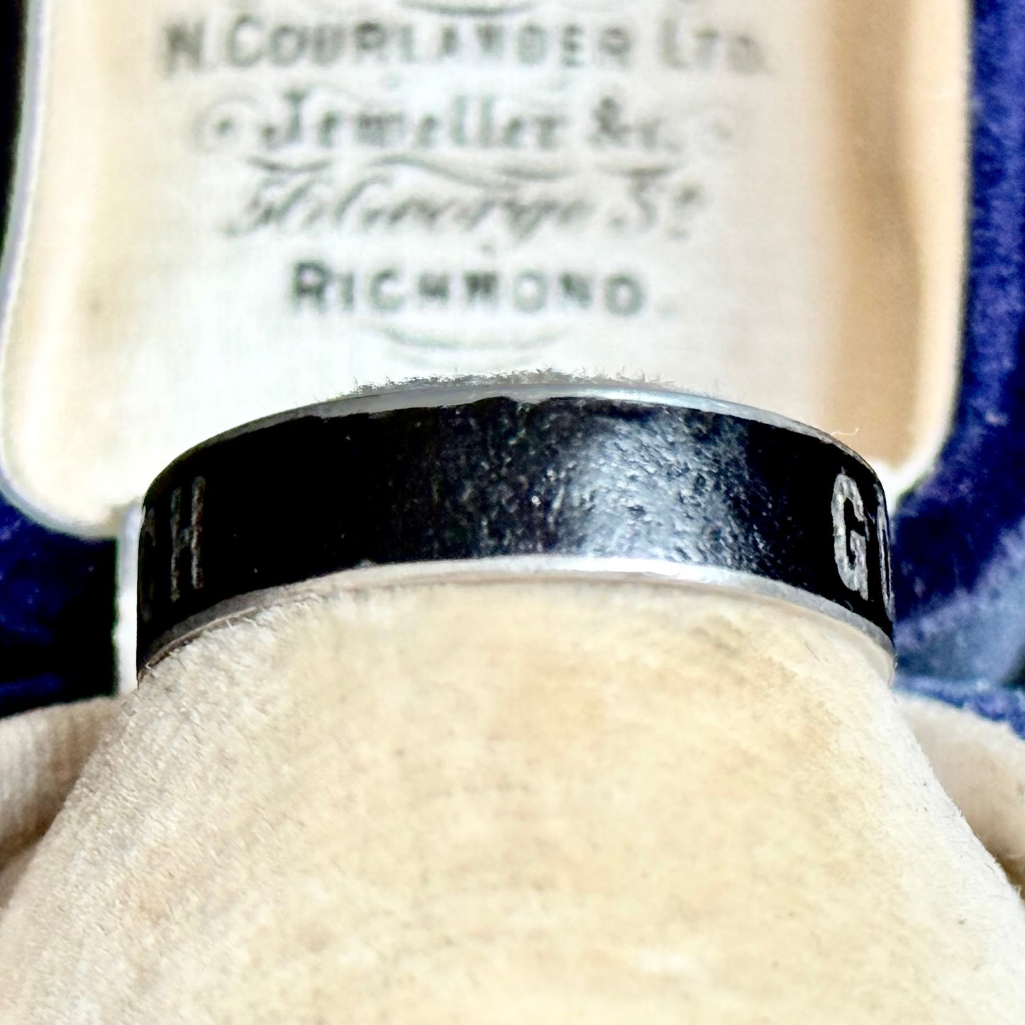Victorian 'Gott Schütze Dich' Enamel Ring In Silver; Circa 1880