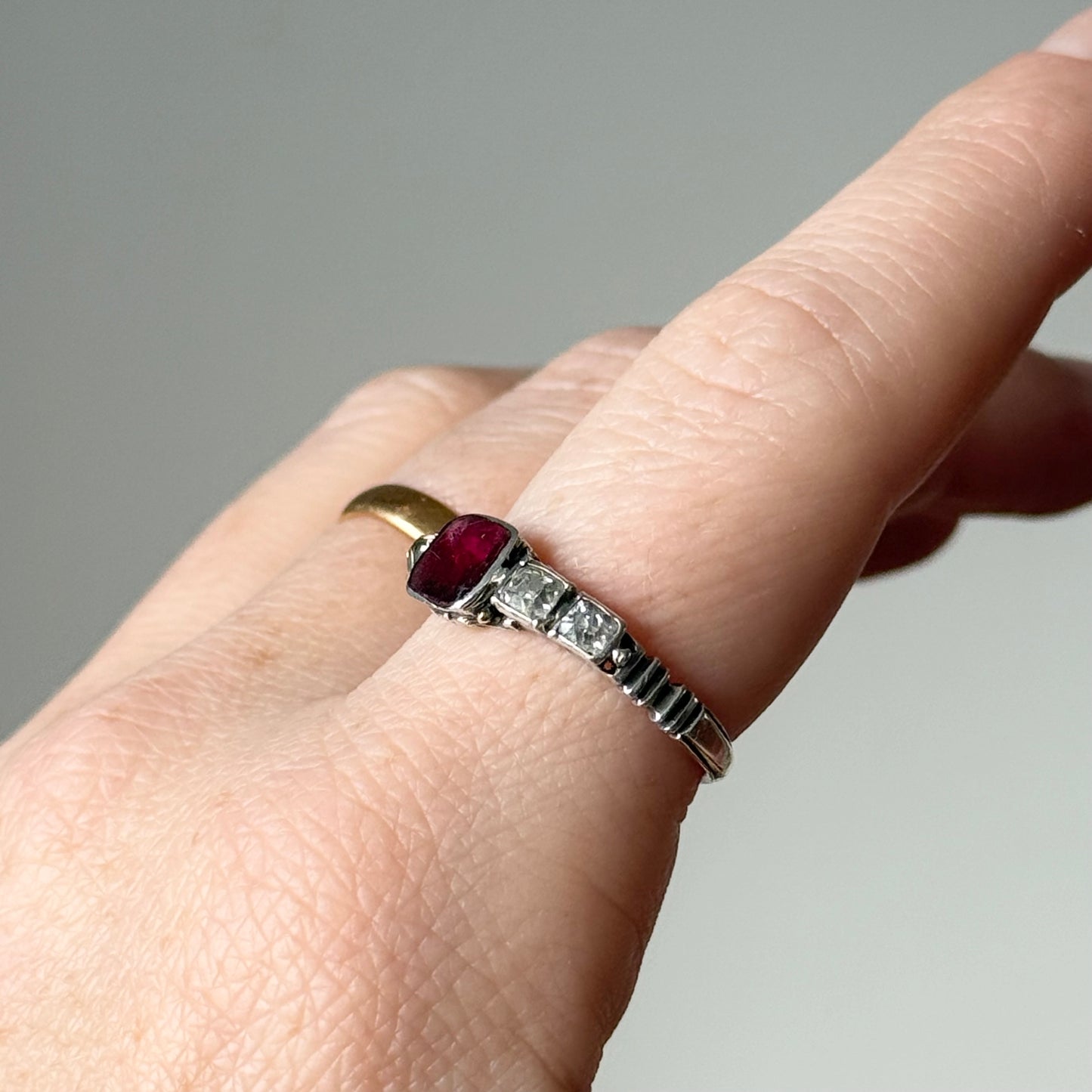 Antique Diamond & Garnet Ring; Circa 1840
