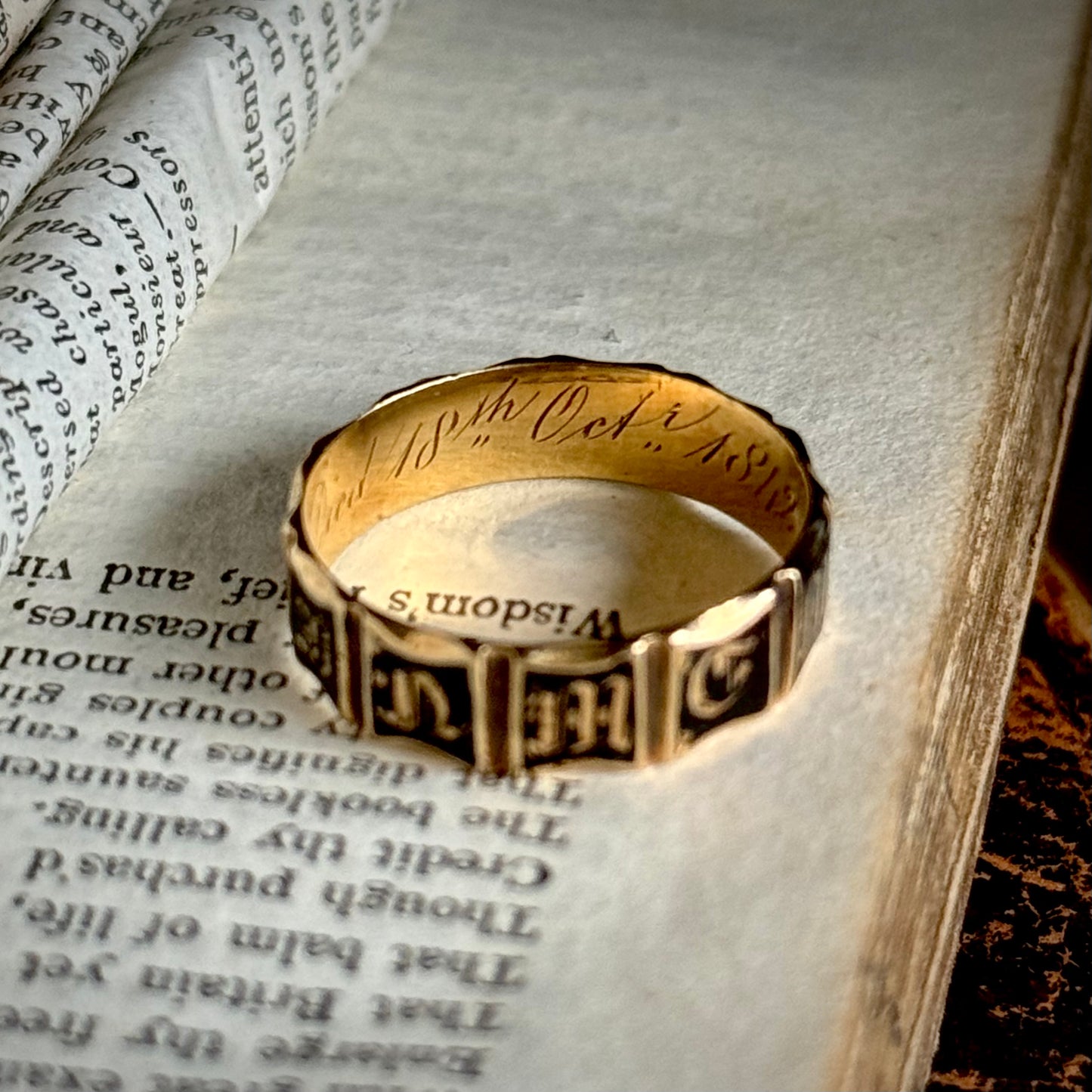 Antique Enamel Mourning Ring in 18 Carat Gold; Circa 1842