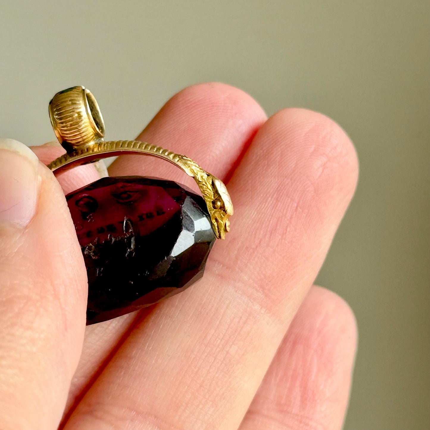 Victorian French Triple Sided Snake Fob Seal in 15 Carat Gold; Circa 1850