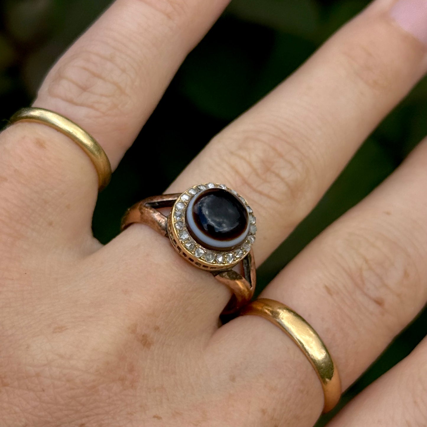 Victorian Bull's Eye Agate & Diamond Ring