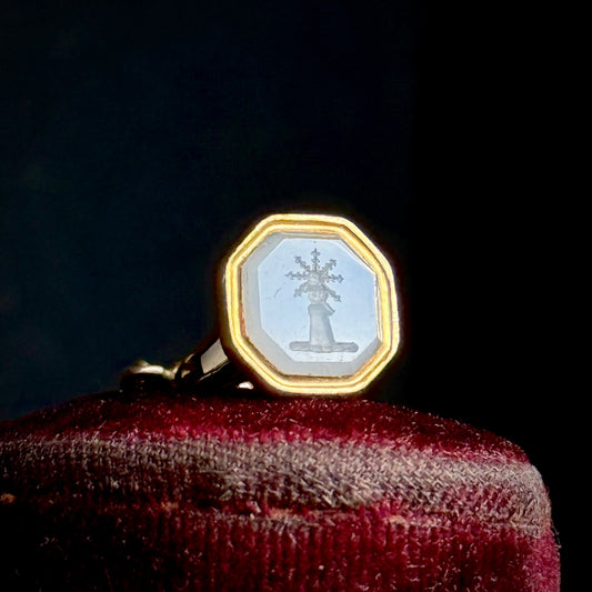 Victorian 15 Carat Gold & Agate Intaglio Watch Winder Fob Pendant; Circa 19th Century