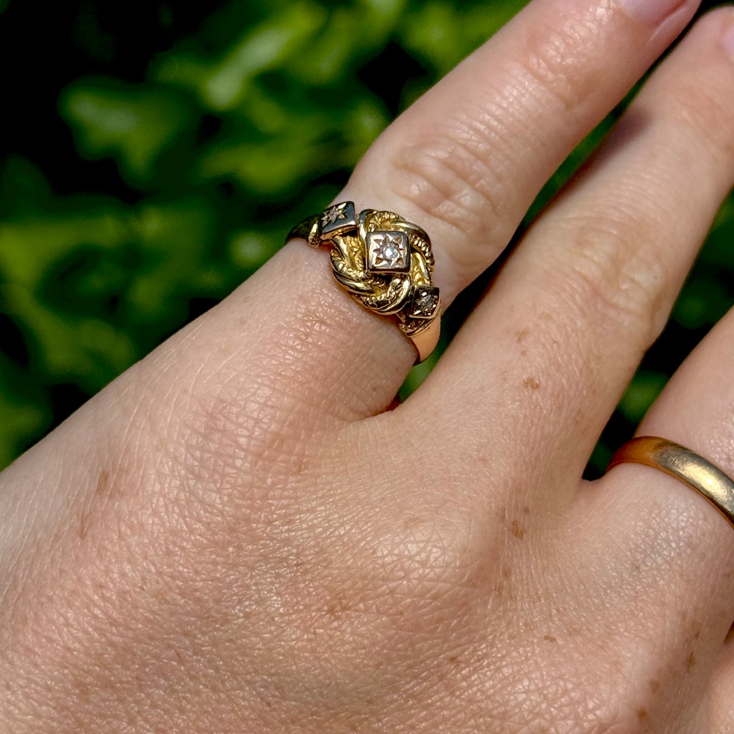Antique Diamond Trilogy Knot Ring in 18 Carat Gold
