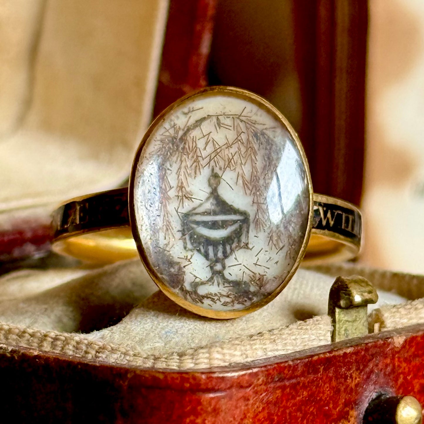 Georgian Enamel & Hair Mourning Ring in 15 Carat Gold; Circa 1781