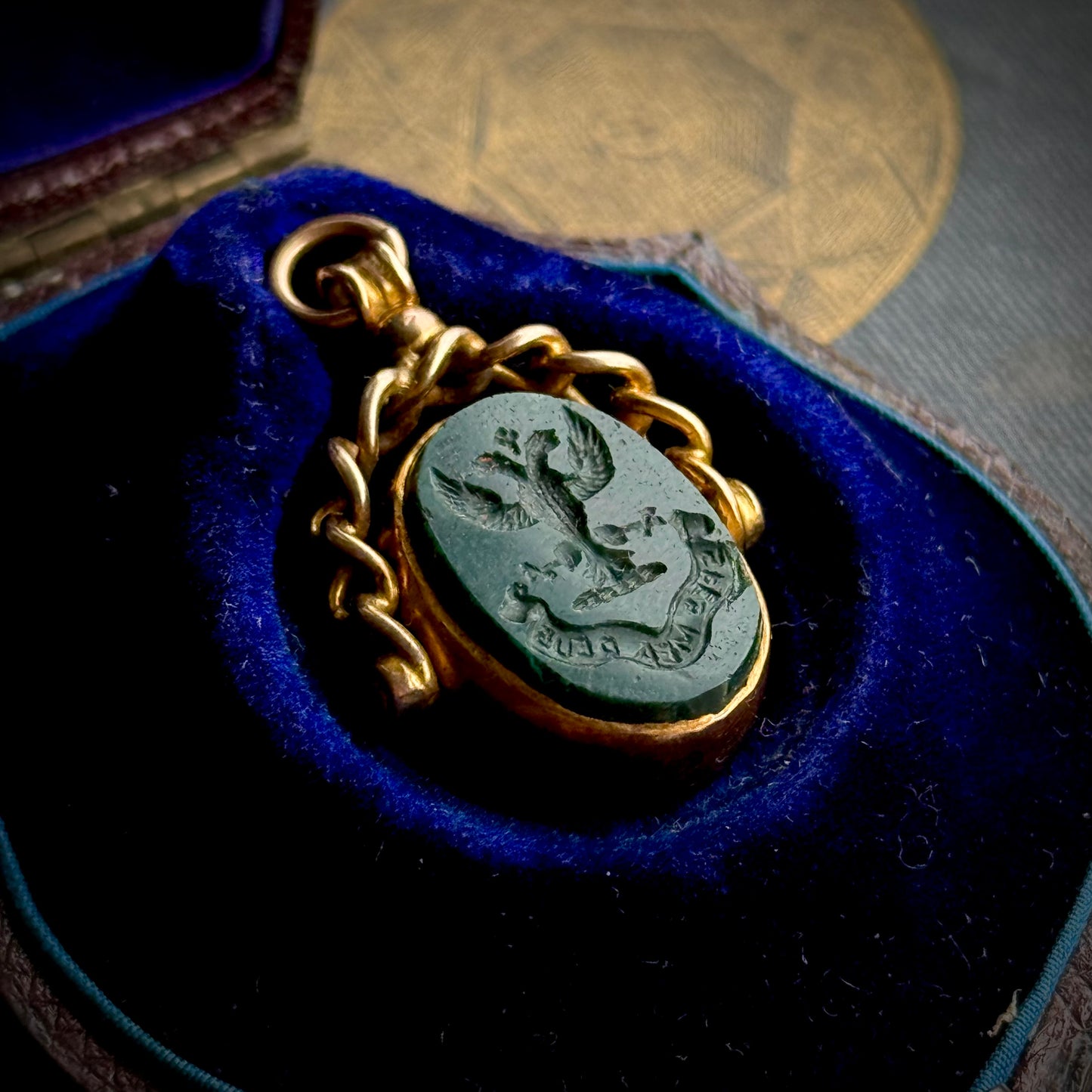 Antique Bloodstone Intaglio Fob in 9 Carat Gold; Circa 1900