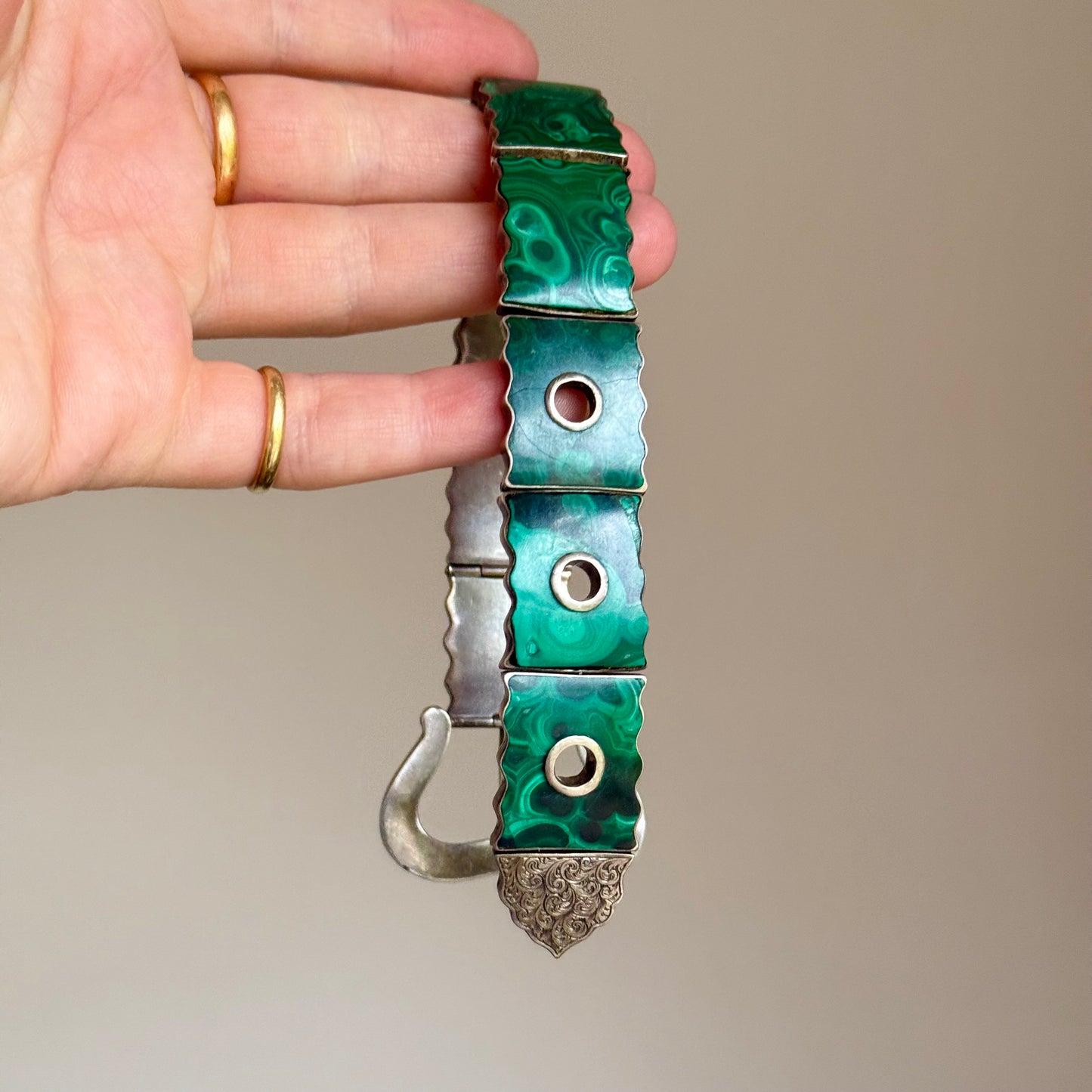 Antique Silver and Malachite Buckle Bracelet