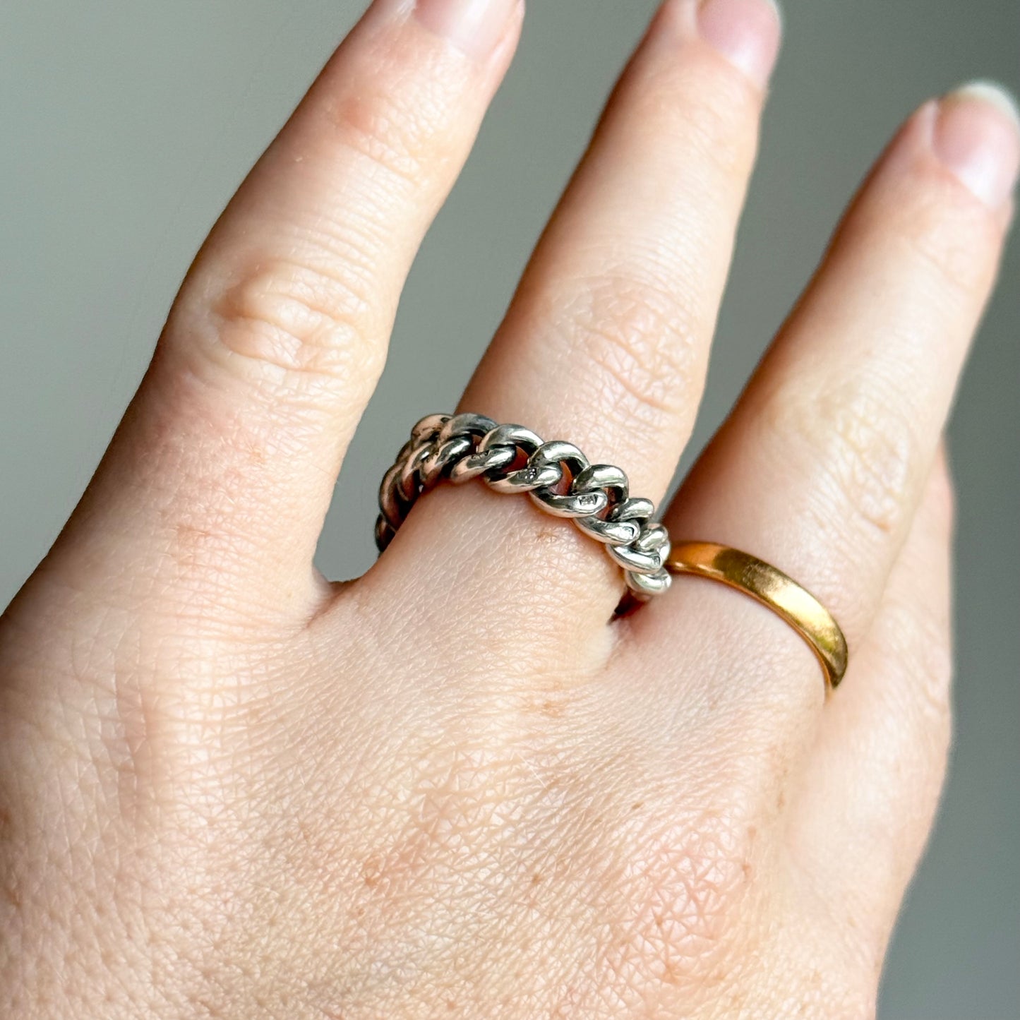 Antique Curb Chain Ring in Sterling Silver