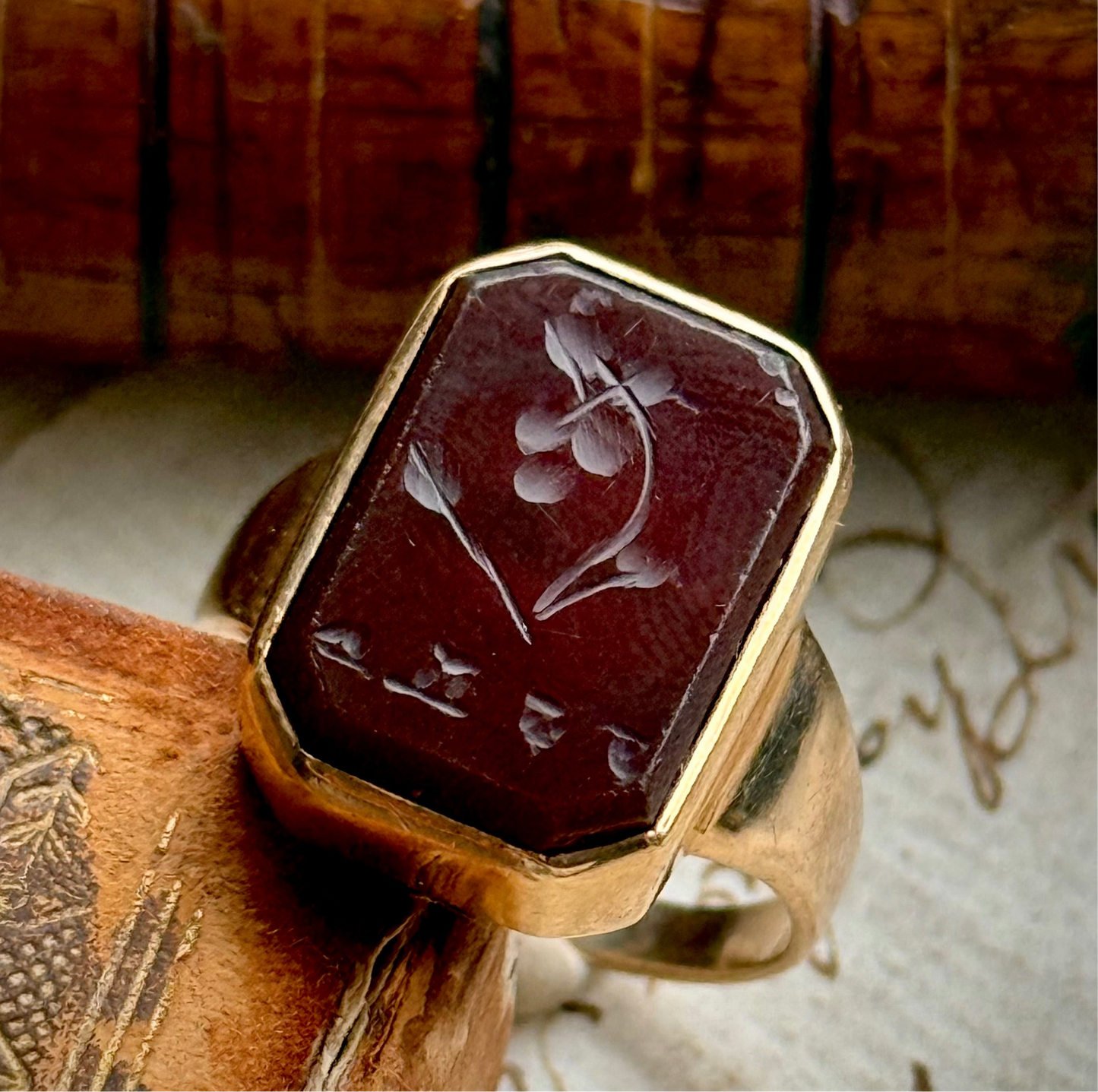 Antique 'Amor' Carnelian Intaglio Ring in 9 Carat Gold