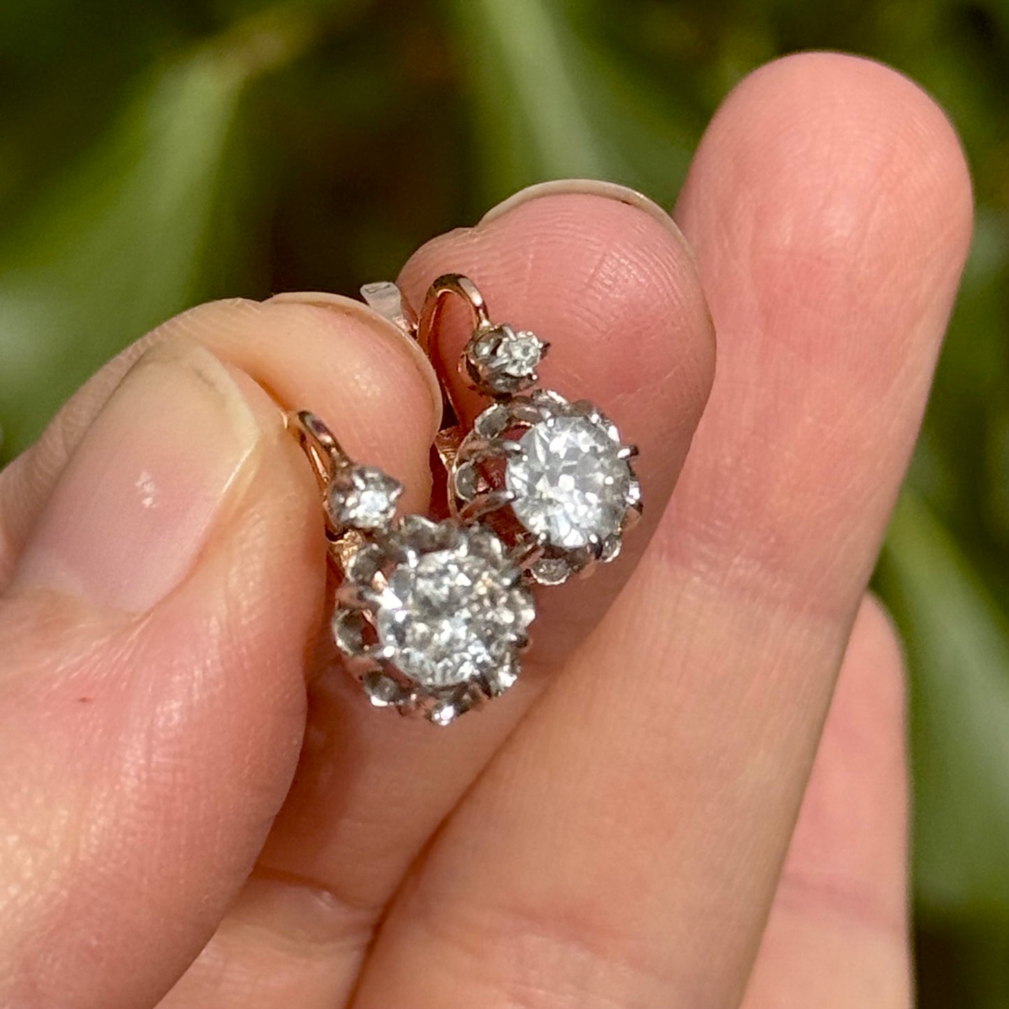 Antique French Diamond Earrings in 18 Carat Gold with Original Box