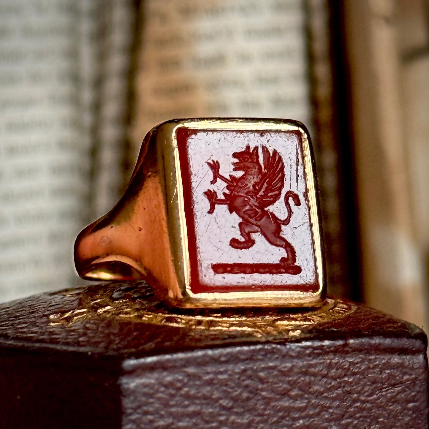 Antique Victorian Griffin Intaglio Signet Ring in 15 Carat Gold