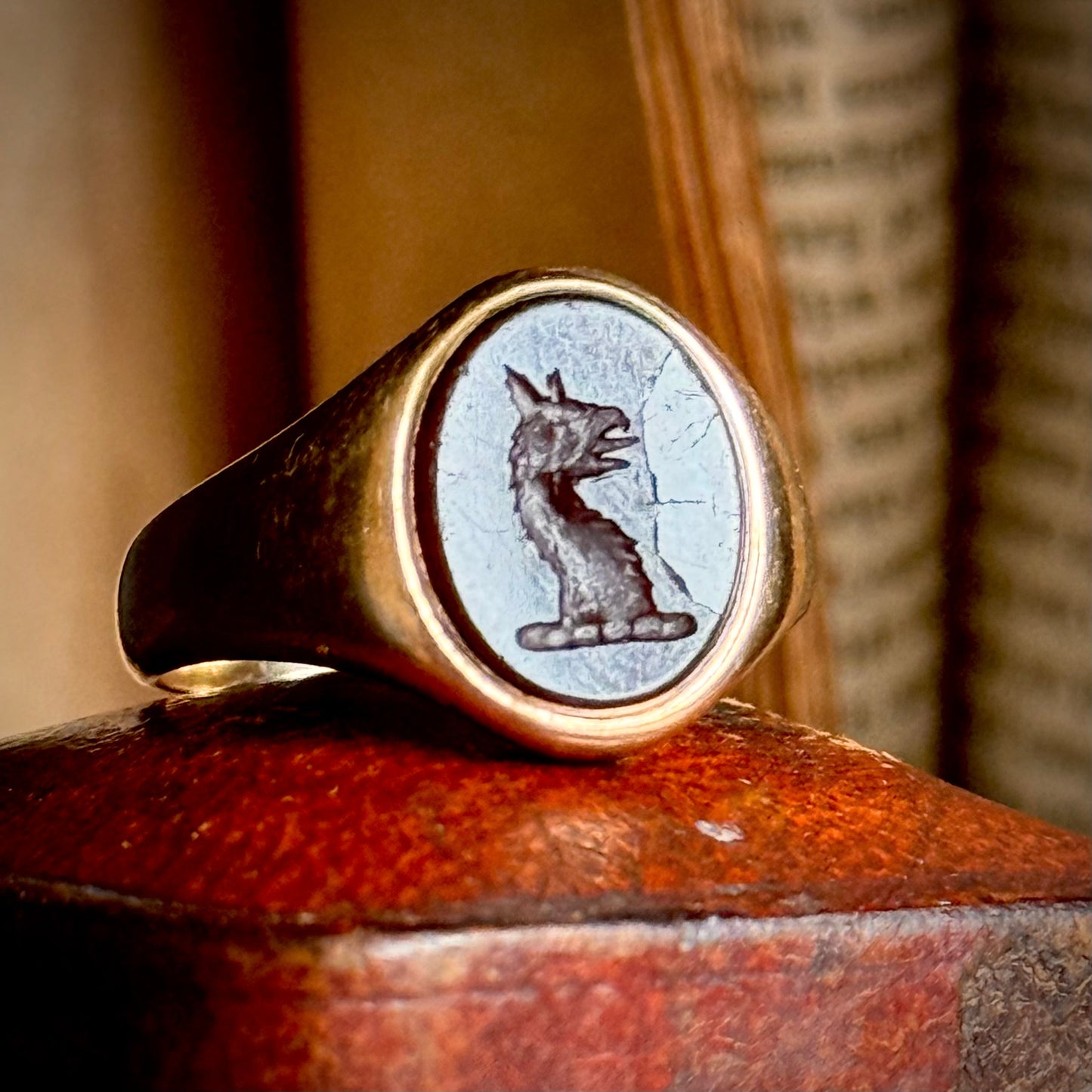Vintage Carnelian Griffin Signet Ring (AF) ; Circa 1958