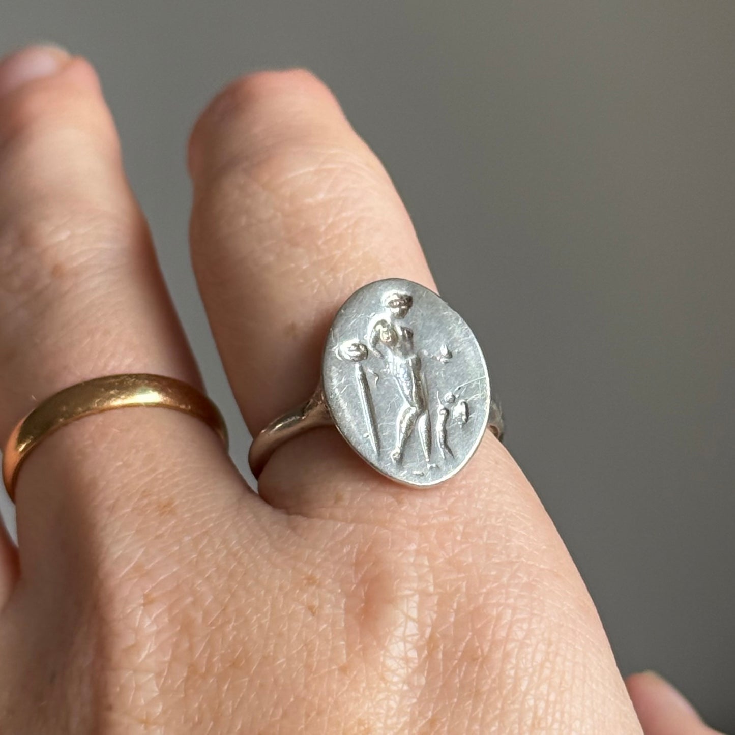 Sterling Silver Intaglio Signet Ring, Depicting Aphrodite and Eros Inspired by an Ancient Greek Original