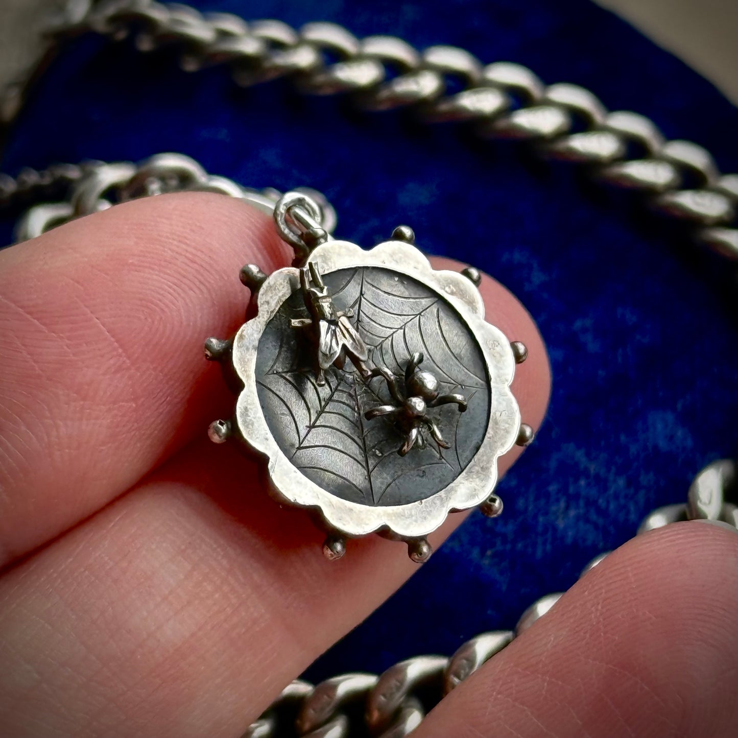 Victorian Spider and the Fly Pendant in Silver