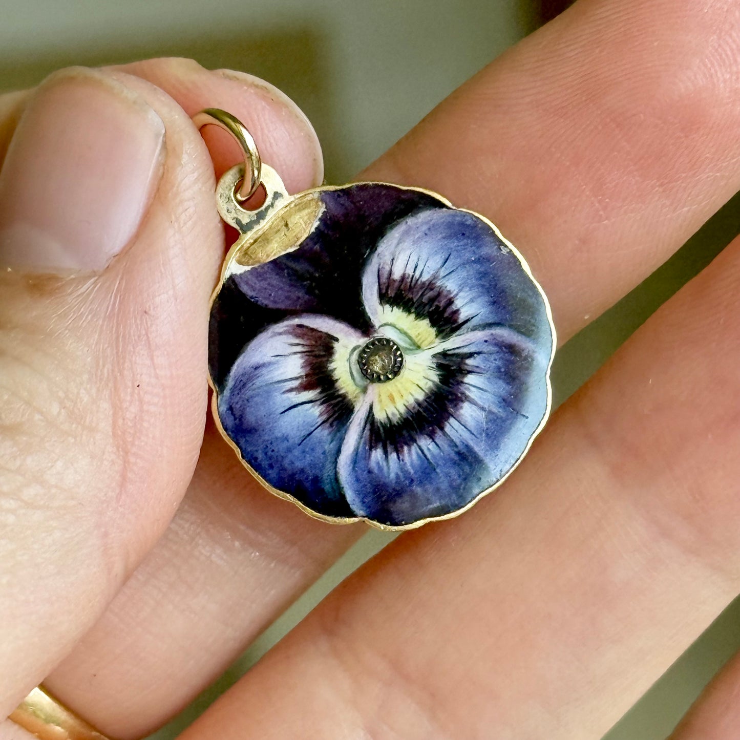 Antique Enamel & Diamond Pansy Pendant