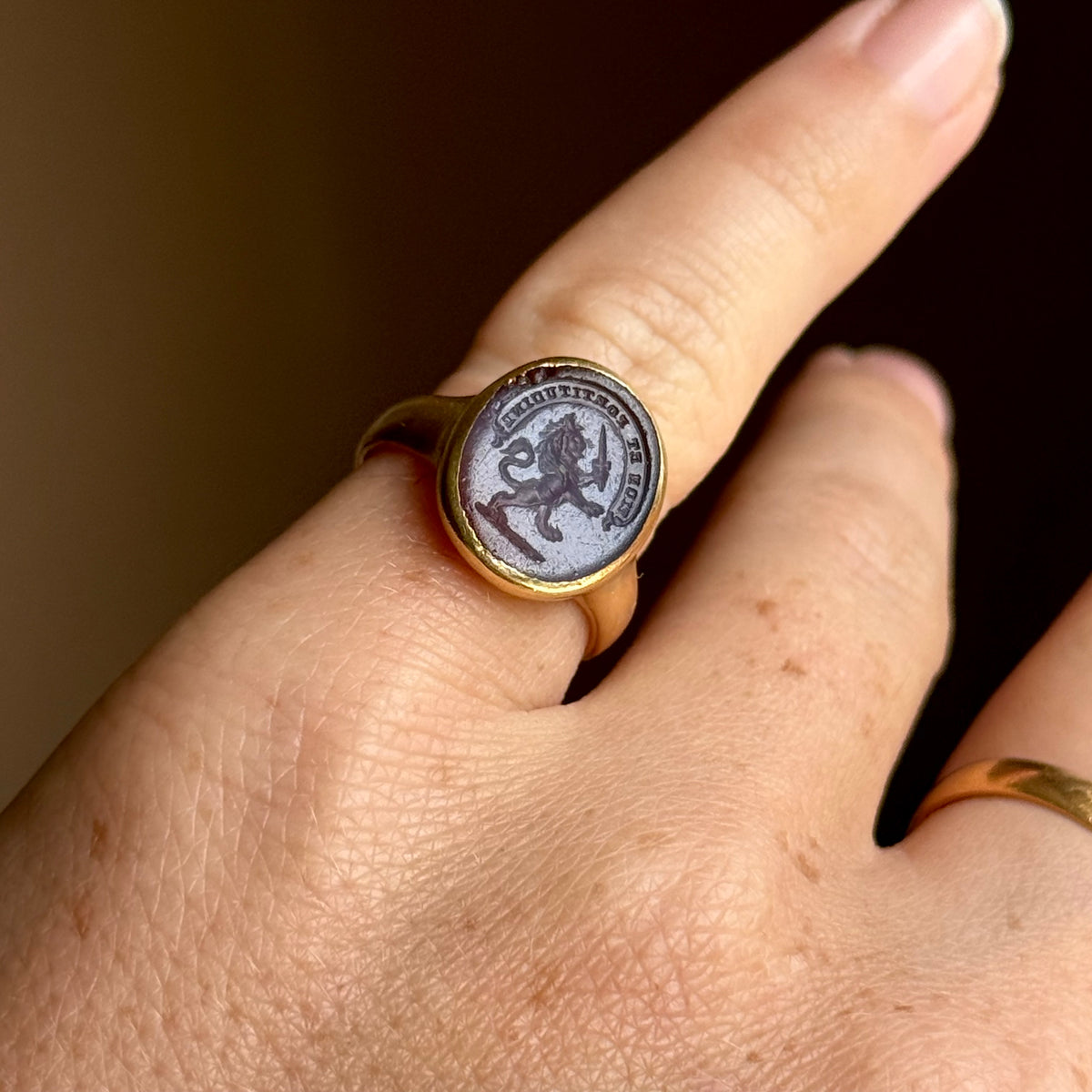 Antique Intaglio Signet Ring 18 Carat Gold; Circa 1880