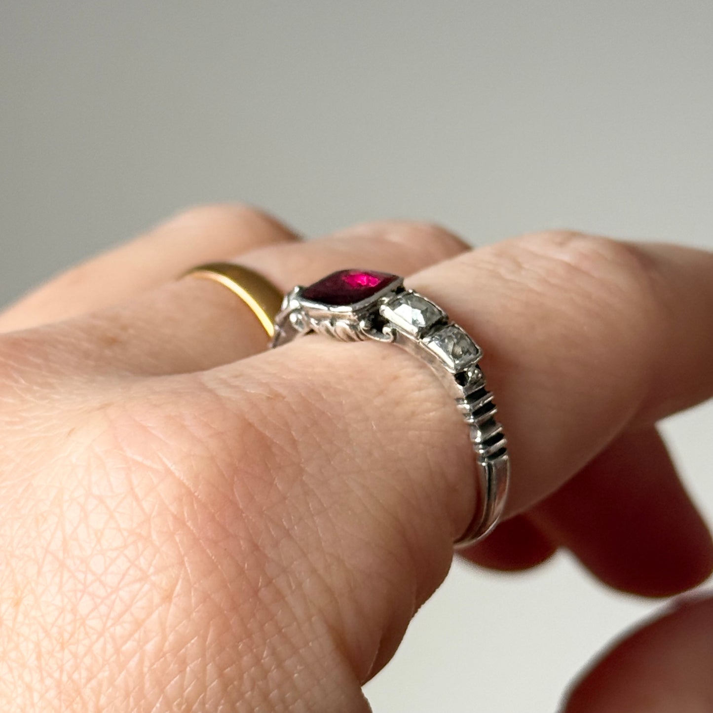 Antique Diamond & Garnet Ring; Circa 1840