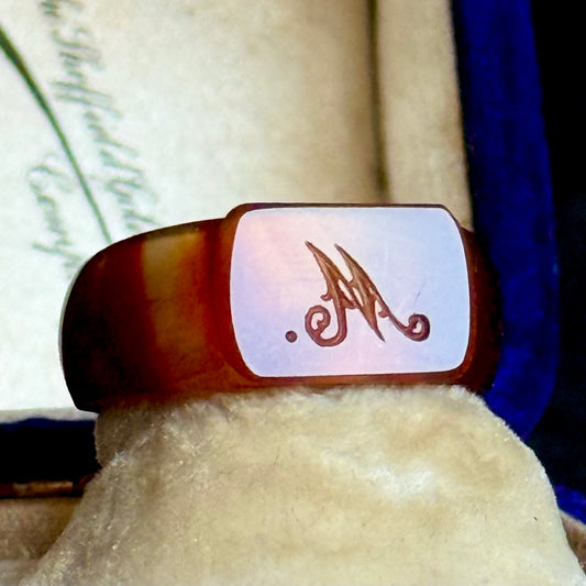 Antique Victorian Carnelian 'M' Signet Ring