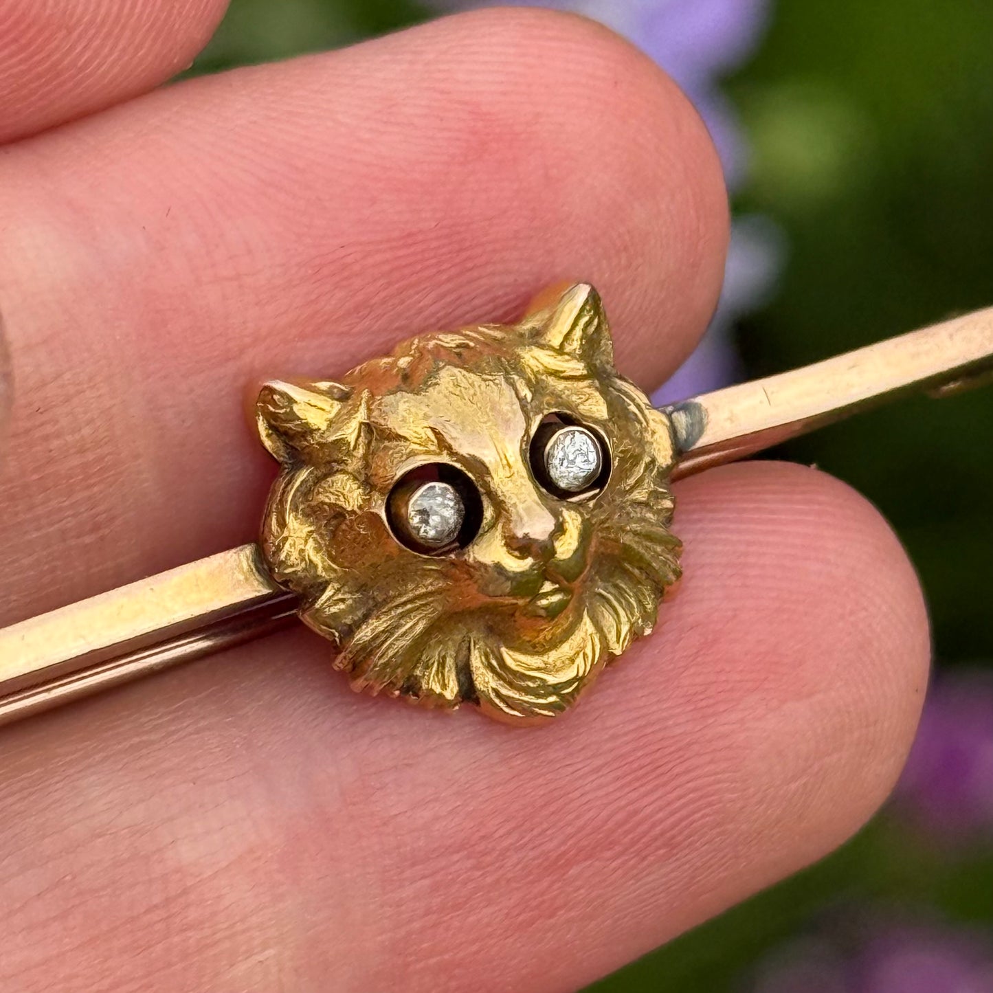 Antique Novelty Diamond Wiggle Eyes Cat Brooch