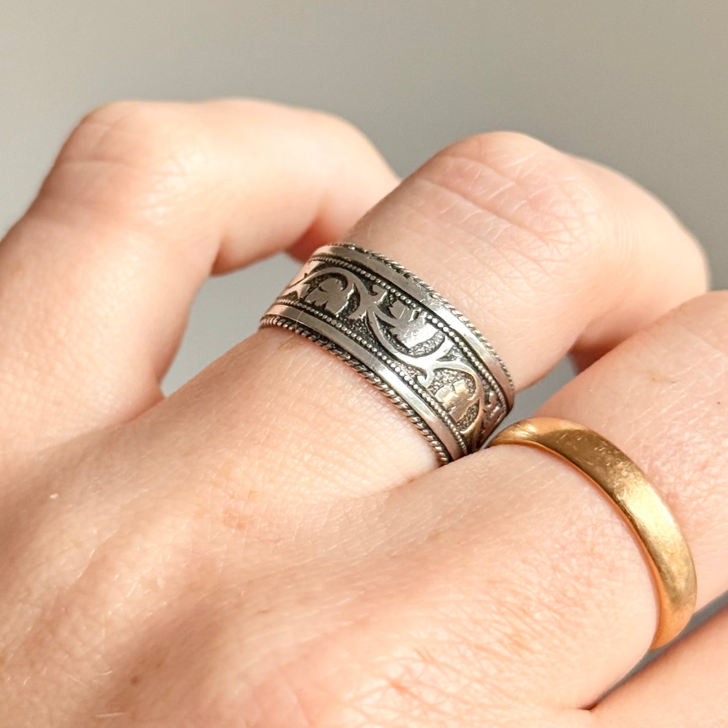 Victorian Sterling Silver Ivy Love Token Ring; Circa 1881