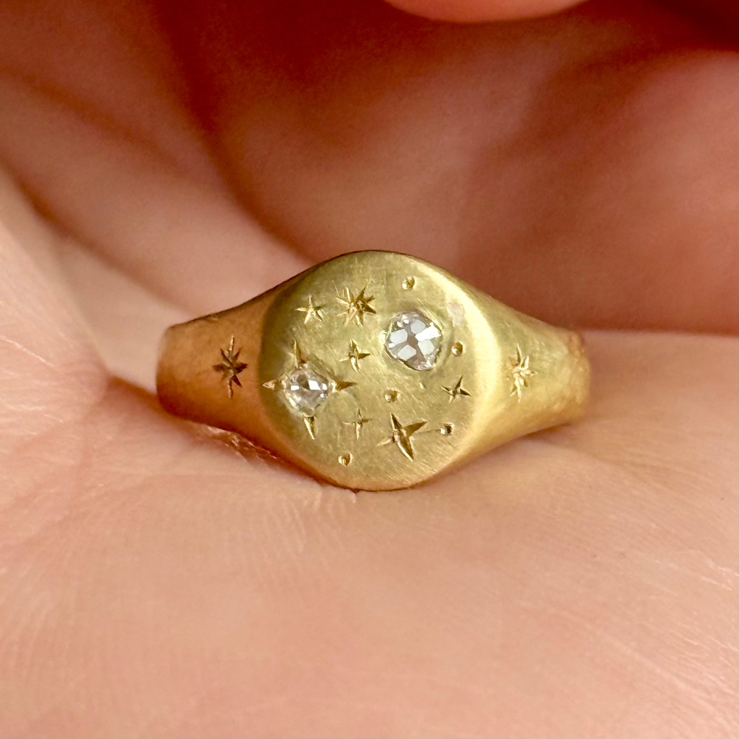Celestial Diamond Signet Ring in 9 Carat Gold