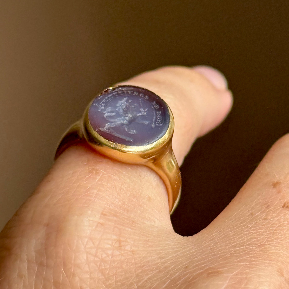 Antique Intaglio Signet Ring 18 Carat Gold; Circa 1880