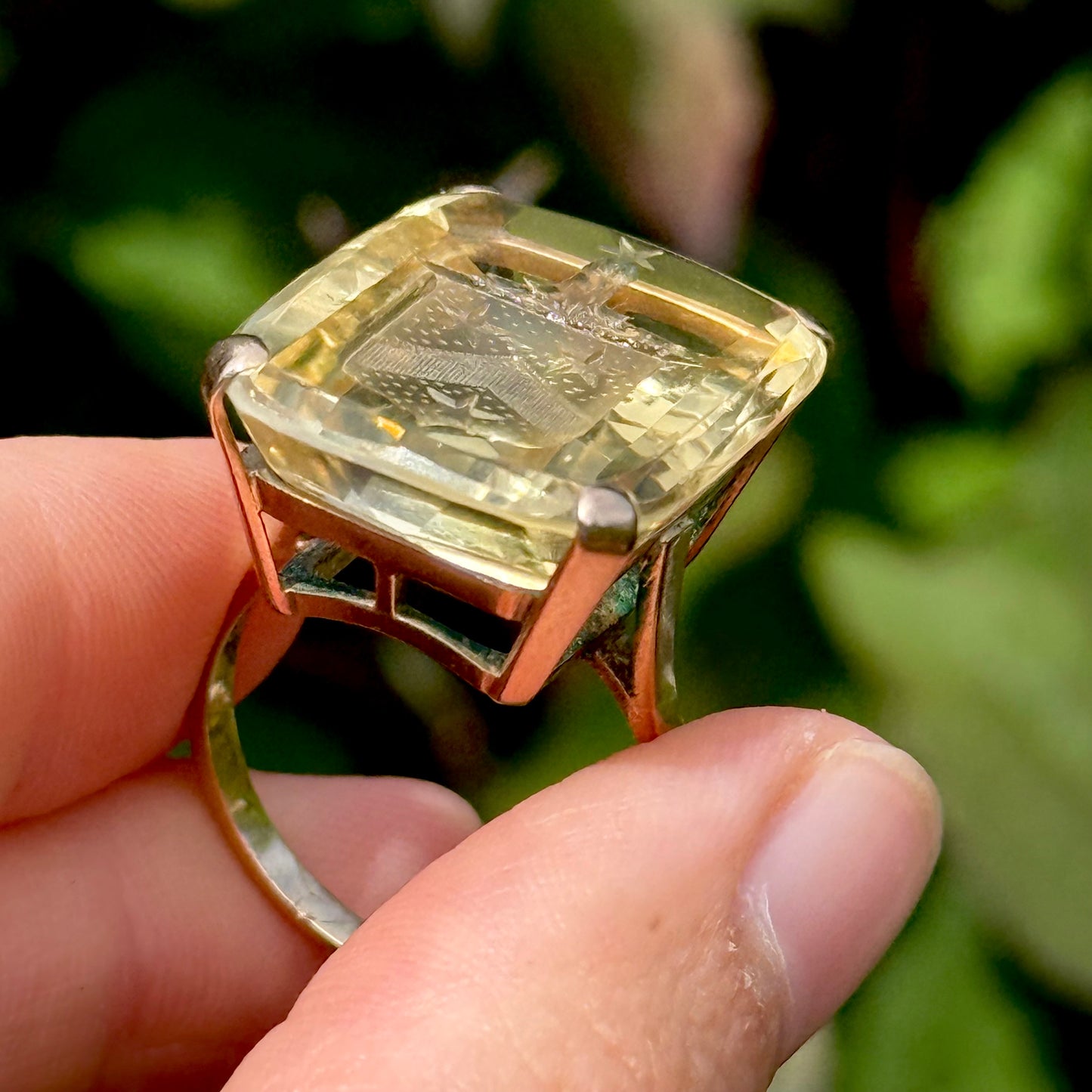 Substantial Vintage Citrine Heraldic Intaglio Ring