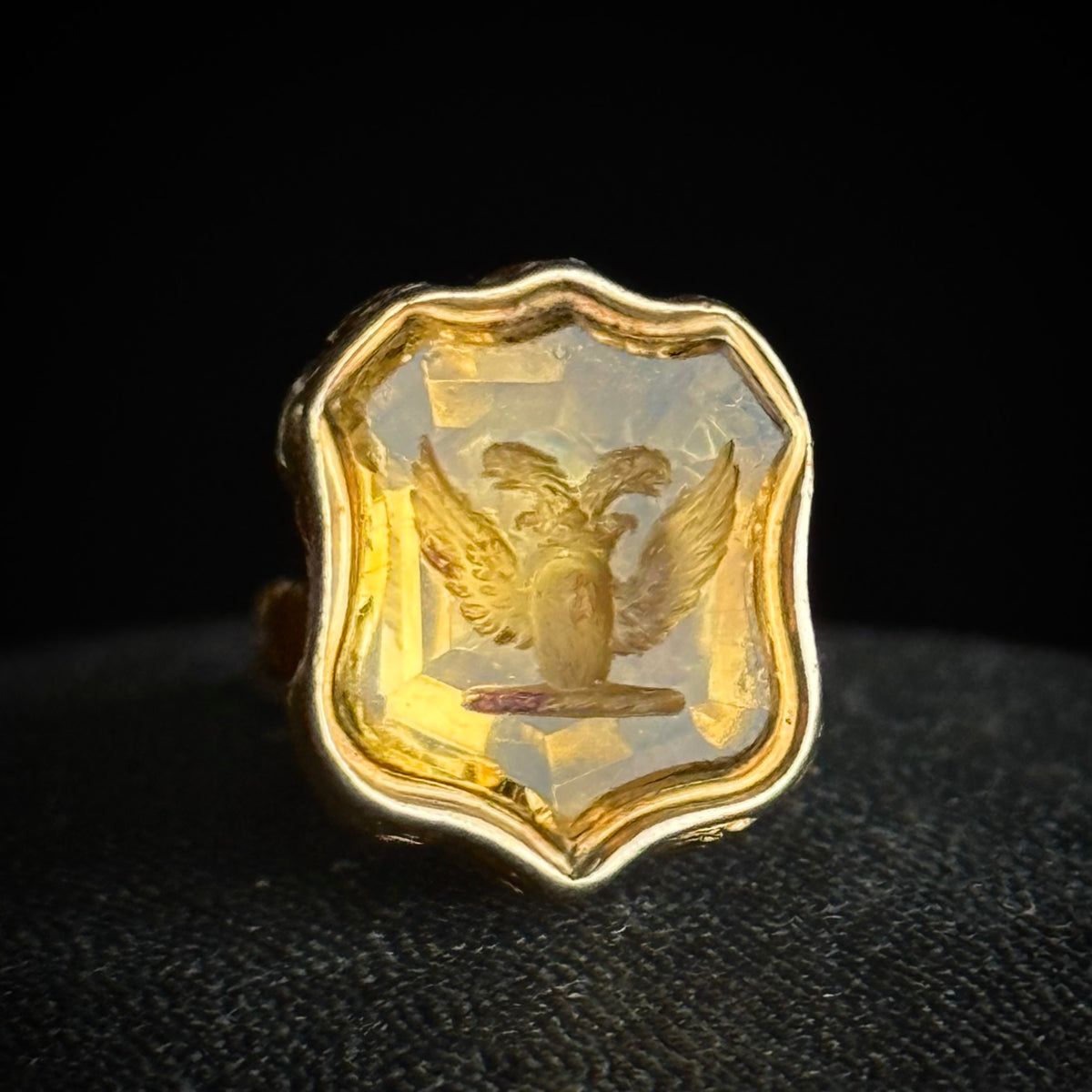 Antique Victorian Citrine Intaglio Fob Pendant; Circa 1860