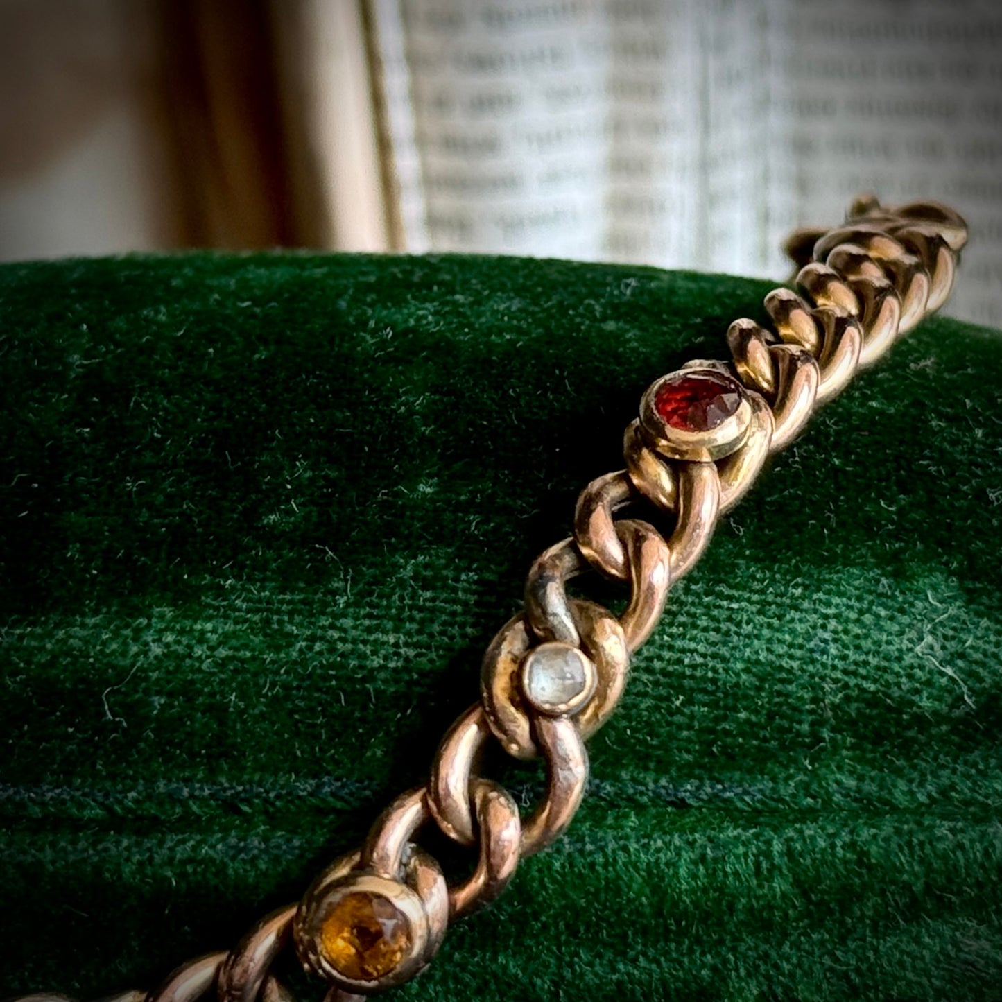 Antique Diamond, Garnet & Citrine Bracelet in 9 Carat Gold