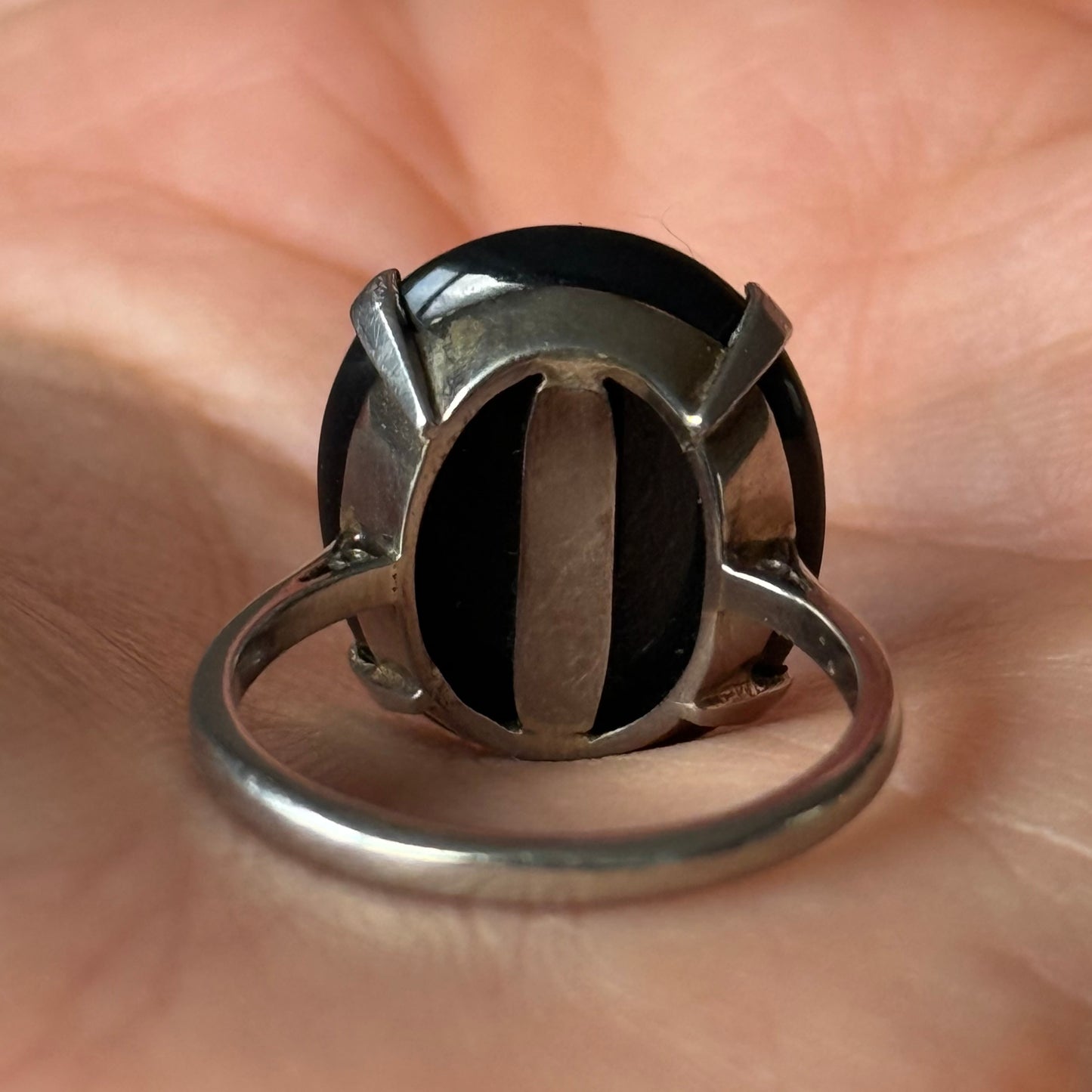 Antique Opal & Onyx Cameo ring in Platinum & Gold; Circa 1910