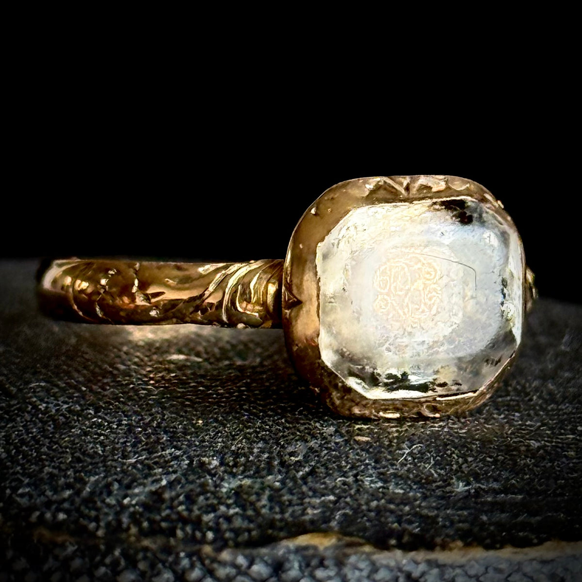 Antique Stuart Crystal & Enamel Ring in 18 Carat Gold; Circa 1690