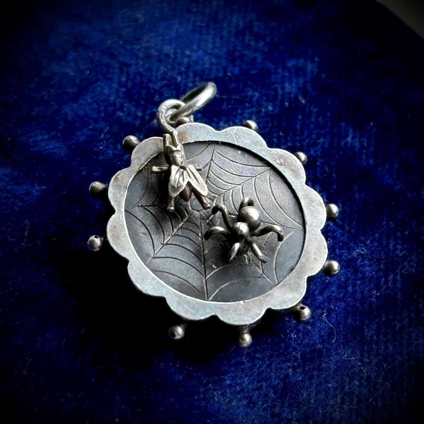 Victorian Spider and the Fly Pendant in Silver