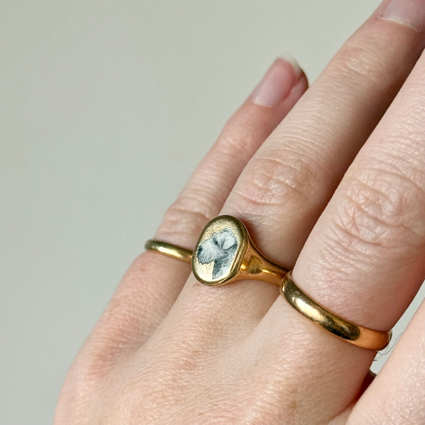 Antique Enamel 'Wycollar' Wire Fox Terrier Signet Ring in 18 Carat Gold