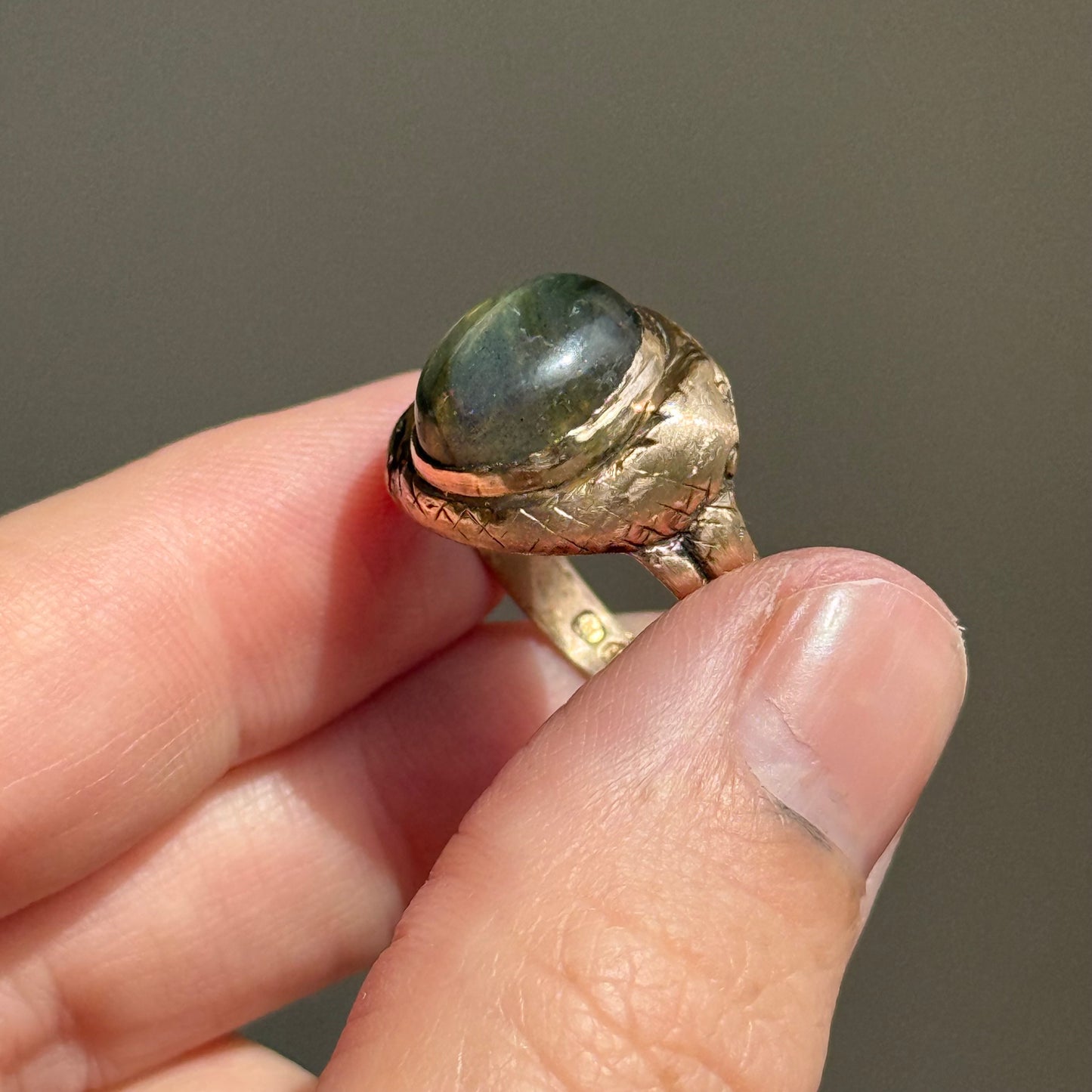 Victorian Laborite Snake Ring in 15 Carat Rose Gold; Circa 1876