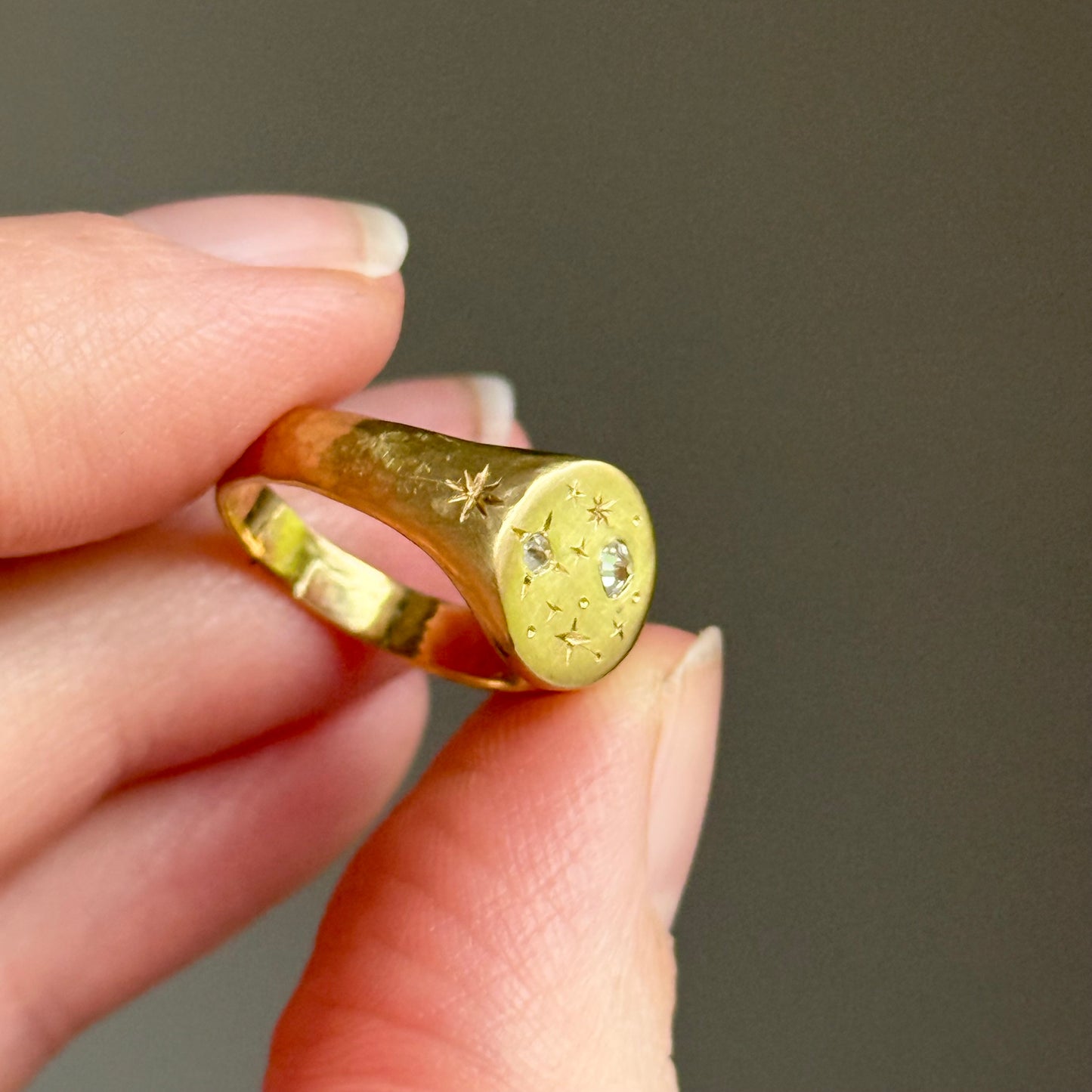 Celestial Diamond Signet Ring in 9 Carat Gold