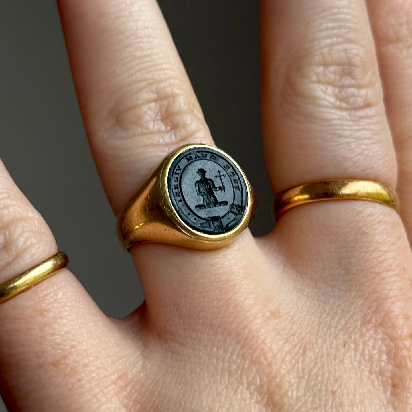 Antique Victorian Bloodstone Signet Ring in 18 Carat Gold; Circa 1880