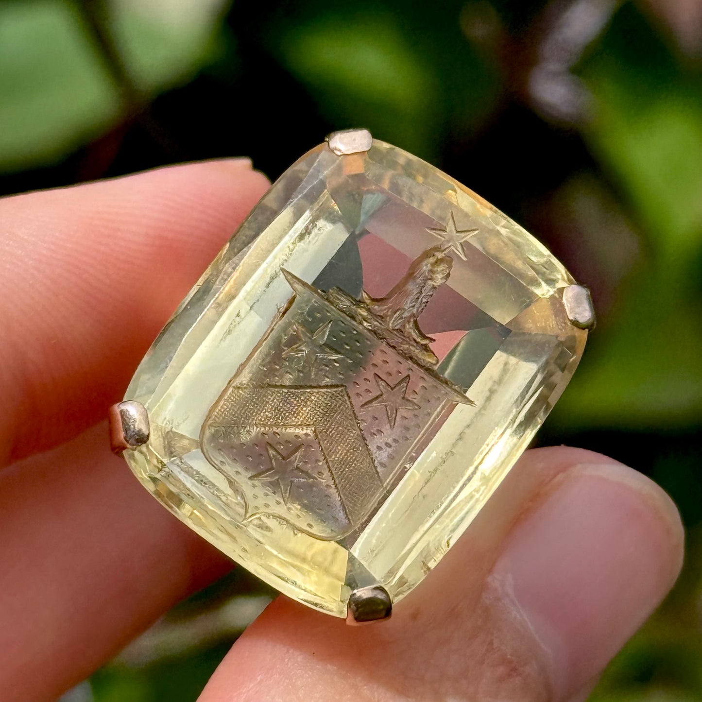Substantial Vintage Citrine Heraldic Intaglio Ring