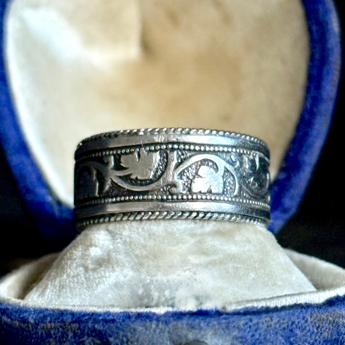 Victorian Sterling Silver Ivy Love Token Ring; Circa 1881